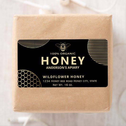 Étiquette Élégant cercle moderne or miel abeille miel (En situation)