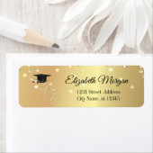 Étiquette Élégant Chapeau de Remise de Diplôme en Or, Confet (En situation)