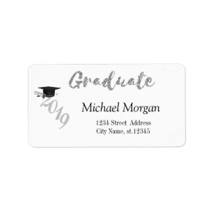 Étiquette Élégant Chapeau de Remise des Diplômes en Argent
