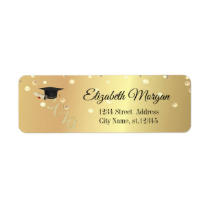Étiquette Élégant Chapeau de Remise des Diplômes en Or, Conf