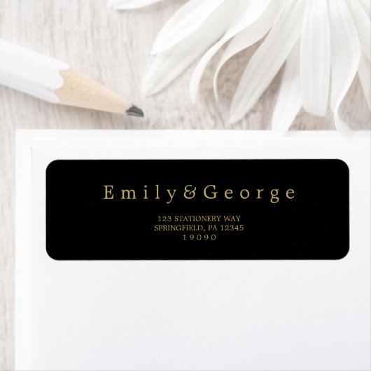 Étiquette Elegant Chic Black And Gold Mariage Adresse de ret (En situation)