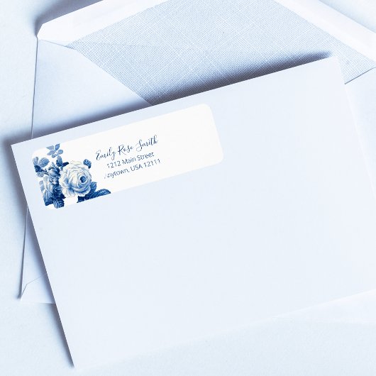 Étiquette Elégant Chic Blue Roses Vintages