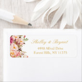 Étiquette Élégant Chic Blush rose Floral Mariage or (En situation)