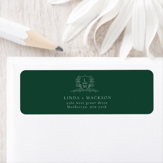 Étiquette Elegant & Chic botanical crest monogram wedding La (En situation)