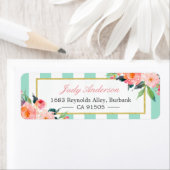 Étiquette Élégant Chic Fleurs Roses Mint Grandes Vertes (En situation)