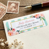 Étiquette Élégant Chic Fleurs Roses Mint Grandes Vertes