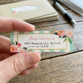 Étiquette Élégant Chic Fleurs Roses Mint Grandes Vertes