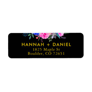 Étiquette Elegant Chic Gold & Black Floral Adresse de retour