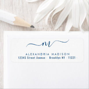 Étiquette Elégant Chic Monogram Marine Blue Modern Typograp