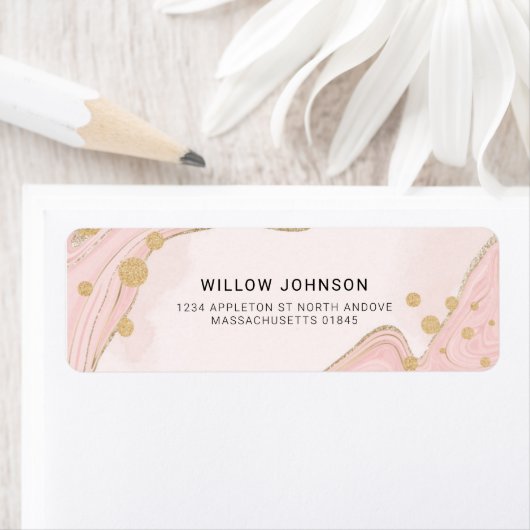 Étiquette Elégant Chic Rose or Parties scintillant en marbre (En situation)