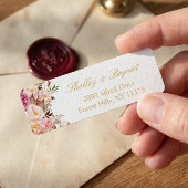 Étiquette Élégant Chic Rose Pâle Floral Or Mariage