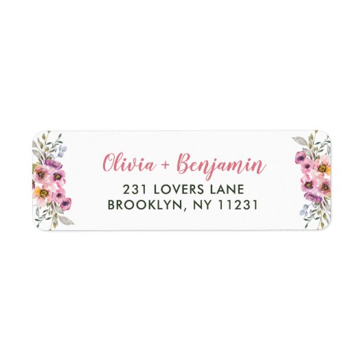 Étiquette Élégant Chic Rose violet Aquarelle Florale Script (Devant)