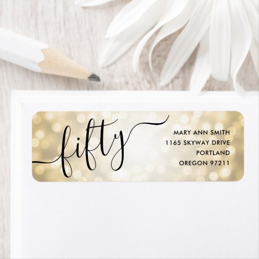 Étiquette Elégant Cinquante Gold Parties scintillant Lumière (En situation)