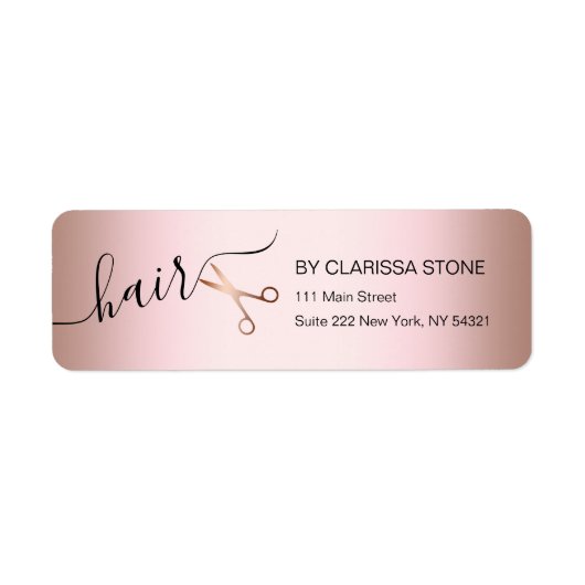 Étiquette Elégant ciseaux d'or rose moderne coiffeur (Devant)