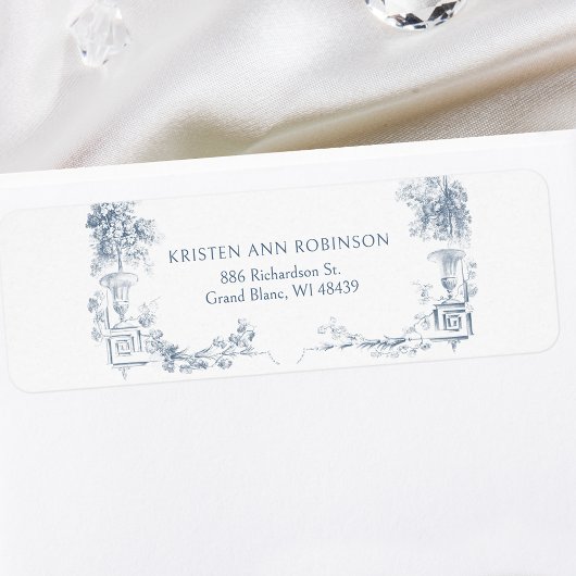 Étiquette Élégant classique Dusty Bleu Français Floral