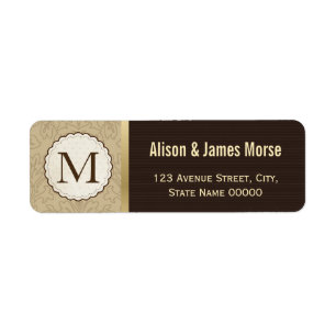 Étiquette Élégant Classique Mariage Marron Or Monogrammé
