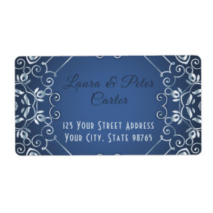 Étiquette Elegant Classy Blue and Silver Wedding Anniversary