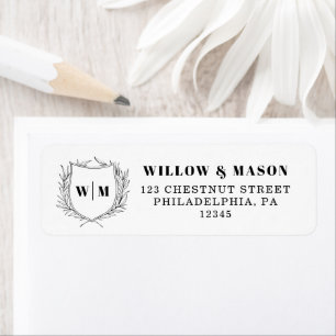 Étiquette Elegant Crest Monogram Mariage Adresse de retour