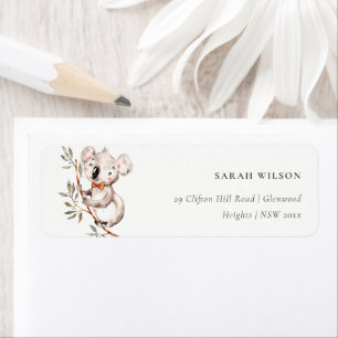 Étiquette Elegant Cute Watercolor Baby Koala Foliage Adresse