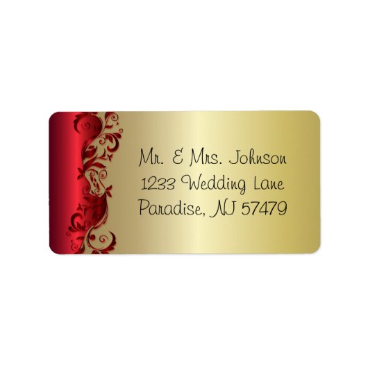 Étiquette Elégant design Mariage rouge et or (Devant)
