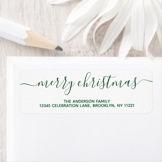 Étiquette Élégant design vert Joyeux Noël Script (En situation)