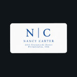 Étiquette Élégant deux Monogrammes Marine Blue Adresse de re<br><div class="desc">Une étiquette d'adresse de retour marine élégante et minimaliste conçue avec deux monogrammes avec nom que vous pouvez personnaliser.</div>