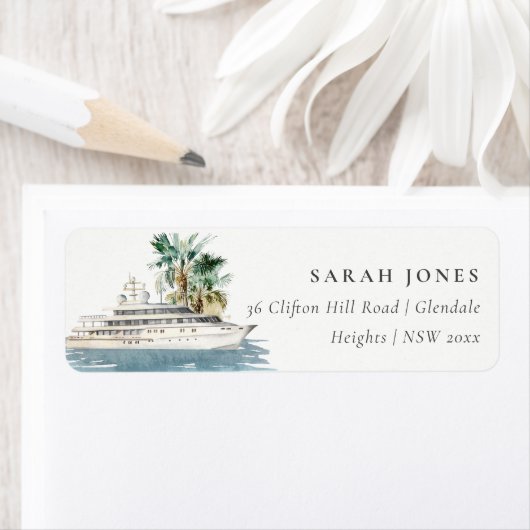 Étiquette Elegant Dusky Cruise Ship Palm Seascape Adresse (En situation)