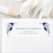 Étiquette Elegant Dusty Blue Navy Floral Wedding Address (En situation)