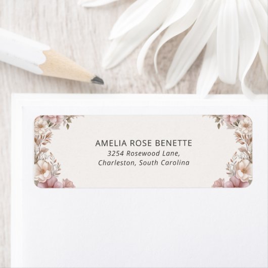 Étiquette Elegant Dusty Pink Cream Magnolia Floral Wedding (En situation)
