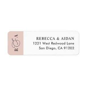 Étiquette Elegant Dusty Rose Monogram Mariage Adresse de ret
