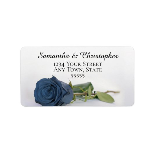 Étiquette Elegant Dusty Steel Blue Rose Adresse du Mariage (Devant)