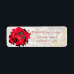 Étiquette Élégant, élégant, Bokeh, Poinsettia de Noël<br><div class="desc">Adorable poinsettia de noël sur l'arrière - plan de livre de gloire. Un design élégant et sophistiqué.Costumize avec votre nom et les détails de votre adresse.</div>