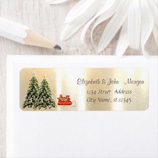 Étiquette Élégant, Élégant Pine Trees, Sleigh De Noël (En situation)