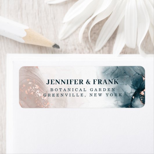 Étiquette Élégant Encre d'alcool Or Blush Bleu Minimal moder (En situation)