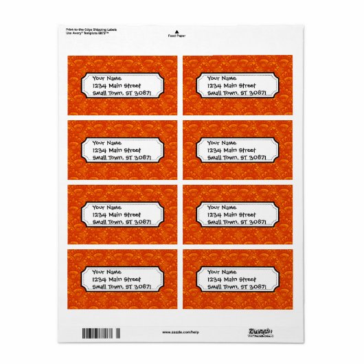 Étiquette Élégant et éclatant Orange Damask Lace Motif fille (Feuille entière)