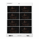 Étiquette Élégant Faux Cuivre, Marbre Noir Script d'amour (Feuille entière)