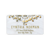 Étiquette Elégant Faux Or Bordure Baroque Sur Blanc (Devant)