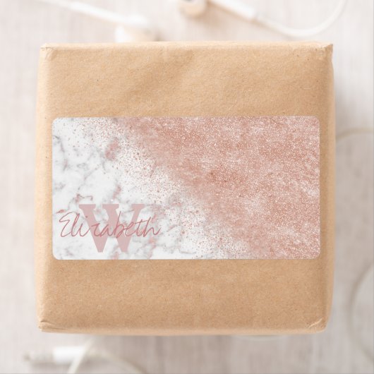 Étiquette Élégant faux rose en or confetti image en marbre b (En situation)