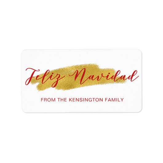 Étiquette Élégant Feliz Navidad Gold Brosse Script (Devant)