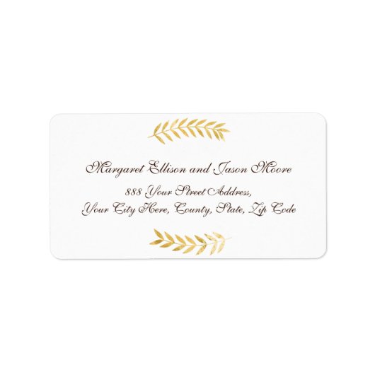 Étiquette Elégant Feuilles dorés et sombre adresse Brown (Devant)