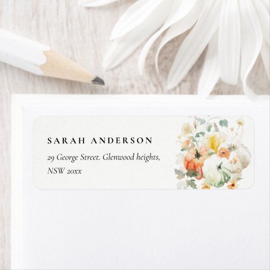 Étiquette Elégant Fleur sauvage Automne Citrouille Aquarelle (En situation)