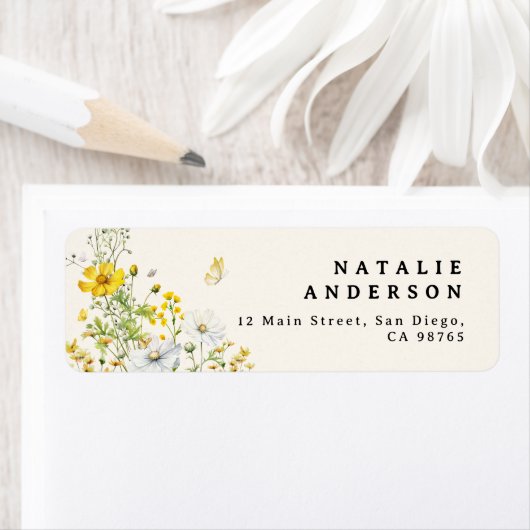 Étiquette Élégant Fleur sauvage Butterflies Adresse de retou (En situation)
