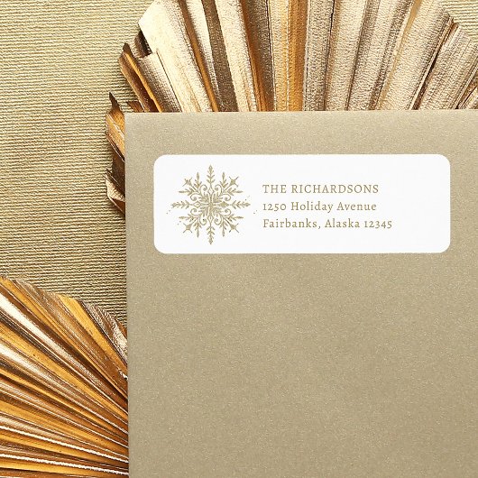 Étiquette Élégant flocon de neige doré | Adresse de retour d