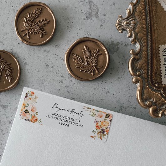 Étiquette Élégant Floral Automne Rustique Adresse de retour 
