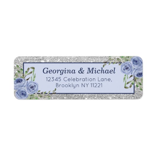 Étiquette Élégant Floral Blue Silver Parties scintillant Spa (Devant)