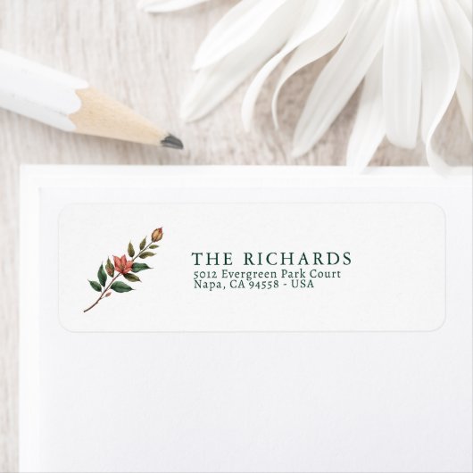 Étiquette Elegant Floral Christmas Return Address Label (En situation)