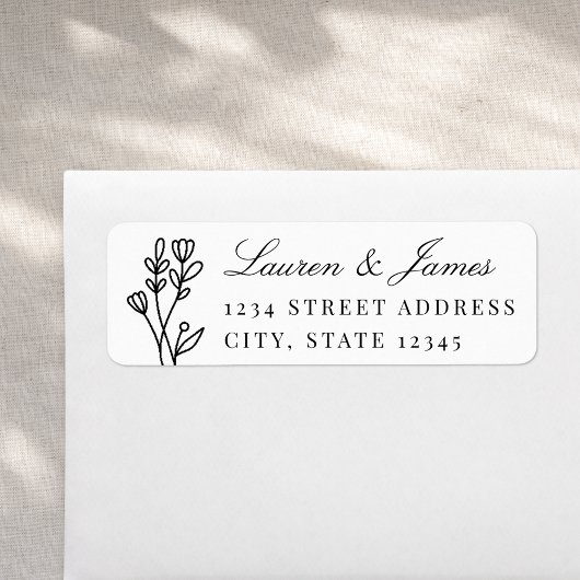 Étiquette Élégant Floral Couple Names Mariage Adresse de ret