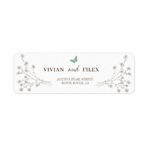 Étiquette Élégant Floral et Mini Papillon Adresse de retour
