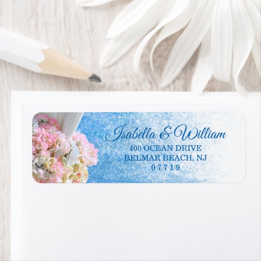 Étiquette Élégant Floral Ocean Beach Mariage d'été Adresse (En situation)