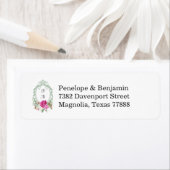 Étiquette Elegant Floral Pink Peony Monogram Wedding Address (En situation)